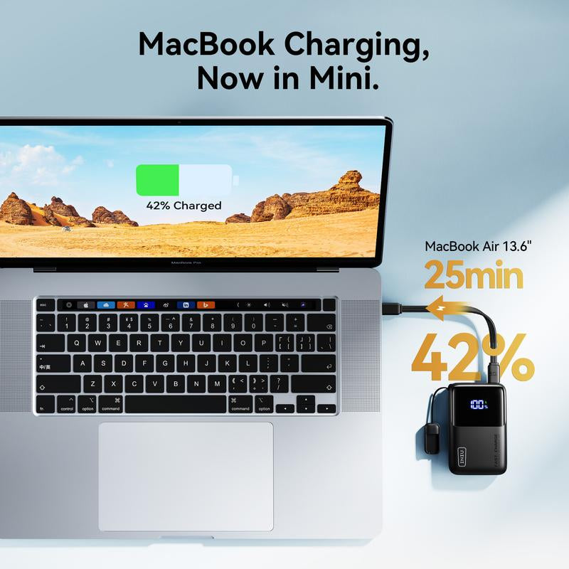 INIU Zapmini 45W PD 10000Mah Power Bank, Ultra Small Pocket Size Powerbank, Carry P50-E1 Travel Essentials Portable Charger, Detachable Lanyard USB C Cable Fast Charge Phone Battery Pack for Iphone 17 16 15 Series Ipad Airpods Samsung Switch Perfect Gift
