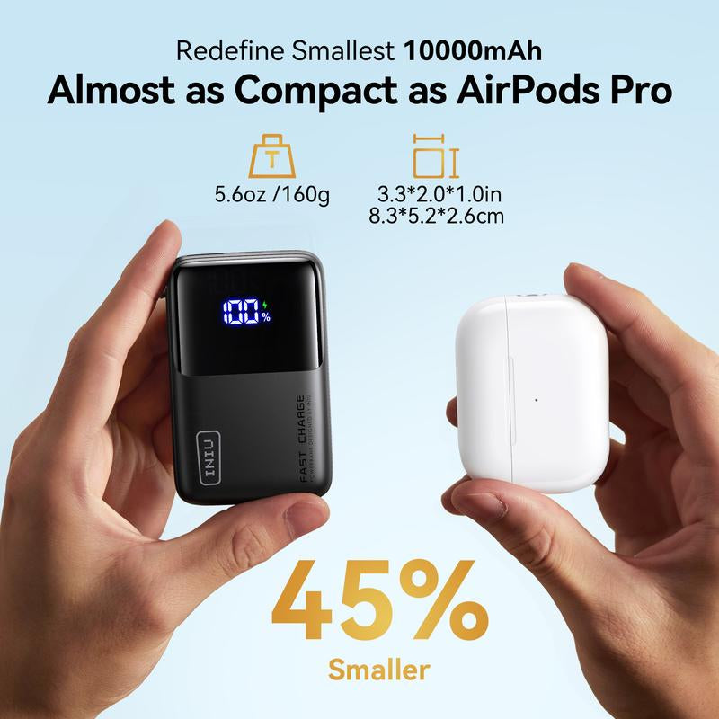 INIU Zapmini 45W PD 10000Mah Power Bank, Ultra Small Pocket Size Powerbank, Carry P50-E1 Travel Essentials Portable Charger, Detachable Lanyard USB C Cable Fast Charge Phone Battery Pack for Iphone 17 16 15 Series Ipad Airpods Samsung Switch Perfect Gift