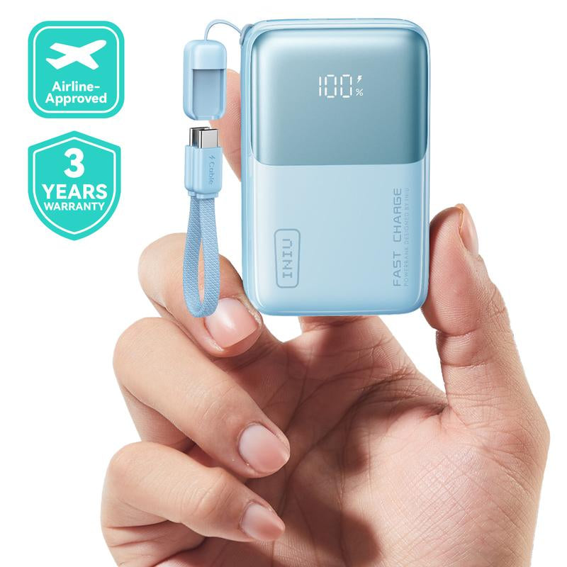 INIU Zapmini 45W PD 10000Mah Power Bank, Ultra Small Pocket Size Powerbank, Carry P50-E1 Travel Essentials Portable Charger, Detachable Lanyard USB C Cable Fast Charge Phone Battery Pack for Iphone 17 16 15 Series Ipad Airpods Samsung Switch Perfect Gift