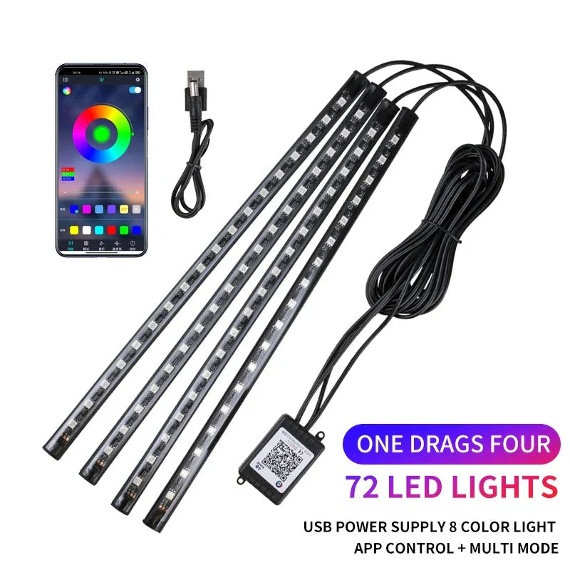 Neon LED Car Interior Ambient Light Kit - RGB Foot Strip with Remote & App Music Control