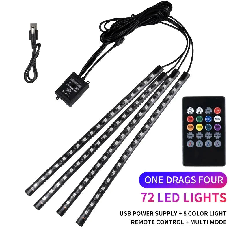 Neon LED Car Interior Ambient Light Kit – RGB Foot Strip Lighting with APP & Remote Control, Music Sync Car Decor Lamp