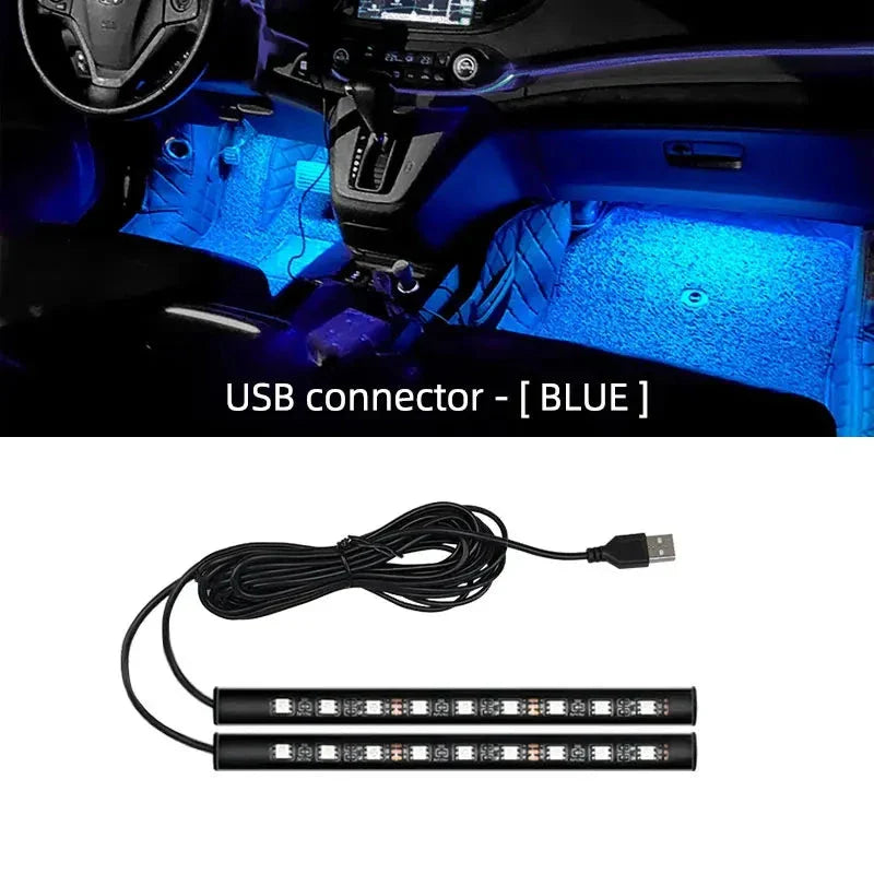 2-in-1 LED Car Neon Foot Light - USB & Cigarette Lighter Interior Ambient Lamp