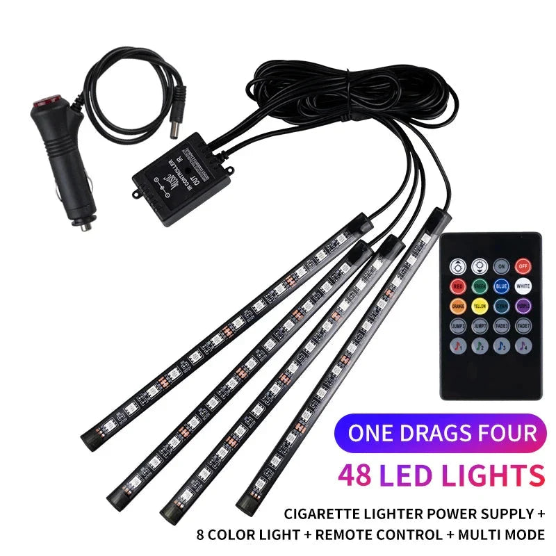 Neon LED Car Interior Ambient Light Kit – RGB Foot Strip Lighting with APP & Remote Control, Music Sync Car Decor Lamp