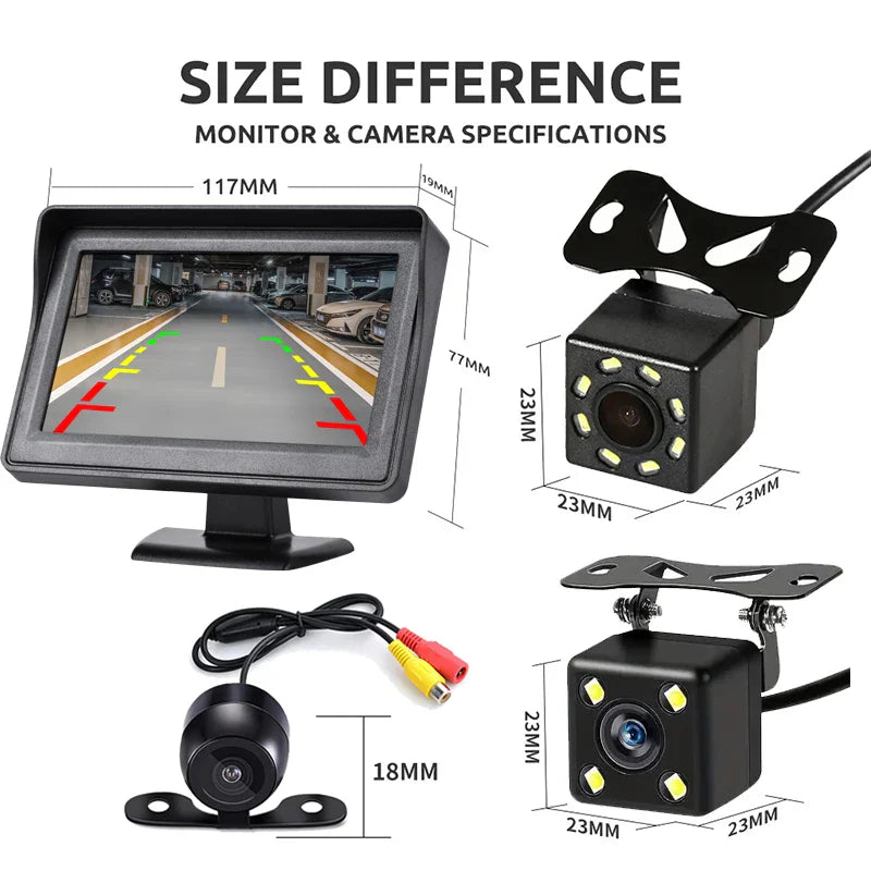 Easy Installation 4.3Inch or Rear View Camera Monitor Screen Reversing Camera for Car Parking Parking System Camera for Vehicle