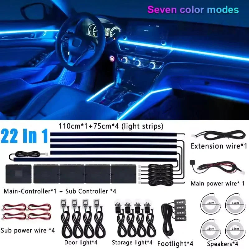 Universal 18-in-1 RGB Car Ambient Light – Interior Neon Strip Kit