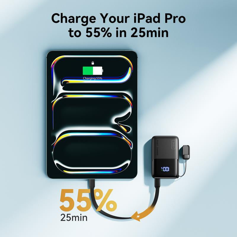 INIU Zapmini 45W PD 10000Mah Power Bank, Ultra Small Pocket Size Powerbank, Carry P50-E1 Travel Essentials Portable Charger, Detachable Lanyard USB C Cable Fast Charge Phone Battery Pack for Iphone 17 16 15 Series Ipad Airpods Samsung Switch Perfect Gift